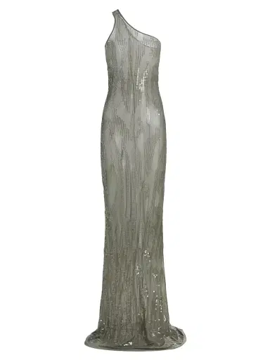 Rick Owens Women's Sheer Sequined One-Shoulder Gown - Jade Transparent | Thumbnail 1 Rick Owens Women's Sheer Sequined One-Shoulder Gown - Jade Transparent | Thumbnail 1