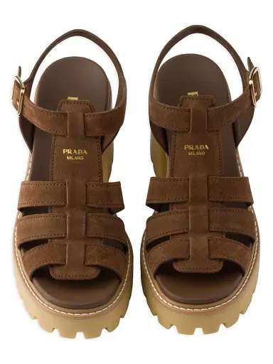 Prada Women's High-Heeled Suede Platform Sandals - Brown | Thumbnail 2 Prada Women's High-Heeled Suede Platform Sandals - Brown | Thumbnail 2