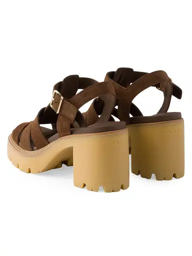 Prada Women's High-Heeled Suede Platform Sandals - Brown | Thumbnail 3 Prada Women's High-Heeled Suede Platform Sandals - Brown | Thumbnail 3