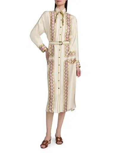 Zimmermann Women's Luna Retro-Print Silk Midi-Shirtdress - Retro Geo | Thumbnail 2 Zimmermann Women's Luna Retro-Print Silk Midi-Shirtdress - Retro Geo | Thumbnail 2