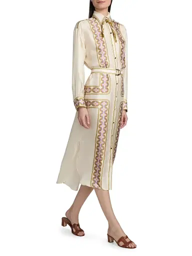 Zimmermann Women's Luna Retro-Print Silk Midi-Shirtdress - Retro Geo | Thumbnail 4 Zimmermann Women's Luna Retro-Print Silk Midi-Shirtdress - Retro Geo | Thumbnail 4