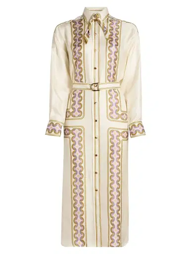 Zimmermann Women's Luna Retro-Print Silk Midi-Shirtdress - Retro Geo | Thumbnail 1 Zimmermann Women's Luna Retro-Print Silk Midi-Shirtdress - Retro Geo | Thumbnail 1