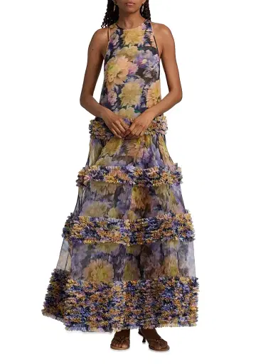 Zimmermann Women's Luna Floral Silk Ruffle Maxi Dress - Violet Dahlia | Thumbnail 2 Zimmermann Women's Luna Floral Silk Ruffle Maxi Dress - Violet Dahlia | Thumbnail 2