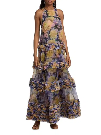 Zimmermann Women's Luna Floral Silk Ruffle Maxi Dress - Violet Dahlia | Thumbnail 3 Zimmermann Women's Luna Floral Silk Ruffle Maxi Dress - Violet Dahlia | Thumbnail 3
