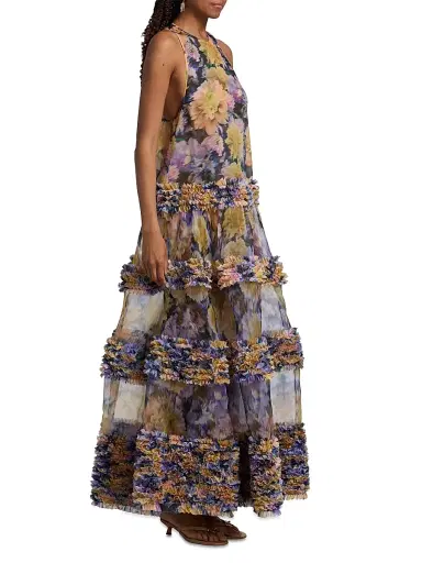 Zimmermann Women's Luna Floral Silk Ruffle Maxi Dress - Violet Dahlia | Thumbnail 4 Zimmermann Women's Luna Floral Silk Ruffle Maxi Dress - Violet Dahlia | Thumbnail 4