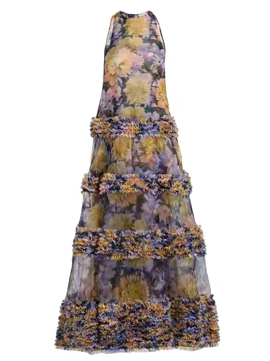 Zimmermann Women's Luna Floral Silk Ruffle Maxi Dress - Violet Dahlia | Thumbnail 1 Zimmermann Women's Luna Floral Silk Ruffle Maxi Dress - Violet Dahlia | Thumbnail 1