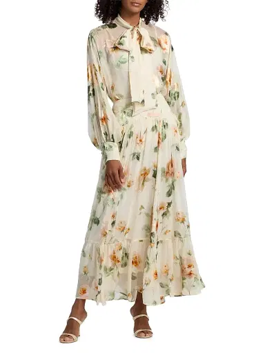 Zimmermann Women's Carousel Burnout Floral Tieneck Blouse - Cream Rose | Thumbnail 2 Zimmermann Women's Carousel Burnout Floral Tieneck Blouse - Cream Rose | Thumbnail 2