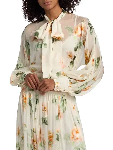 Zimmermann Women's Carousel Burnout Floral Tieneck Blouse - Cream Rose | Thumbnail 3 Zimmermann Women's Carousel Burnout Floral Tieneck Blouse - Cream Rose | Thumbnail 3