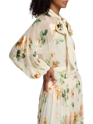 Zimmermann Women's Carousel Burnout Floral Tieneck Blouse - Cream Rose | Thumbnail 4 Zimmermann Women's Carousel Burnout Floral Tieneck Blouse - Cream Rose | Thumbnail 4