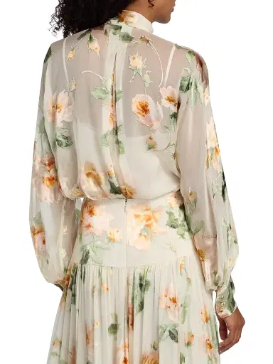 Zimmermann Women's Carousel Burnout Floral Tieneck Blouse - Cream Rose | Thumbnail 5 Zimmermann Women's Carousel Burnout Floral Tieneck Blouse - Cream Rose | Thumbnail 5