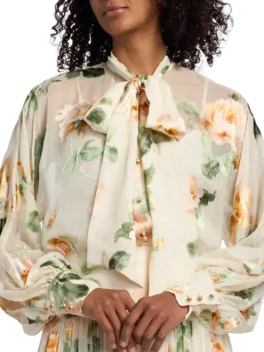Zimmermann Women's Carousel Burnout Floral Tieneck Blouse - Cream Rose | Thumbnail 6 Zimmermann Women's Carousel Burnout Floral Tieneck Blouse - Cream Rose | Thumbnail 6