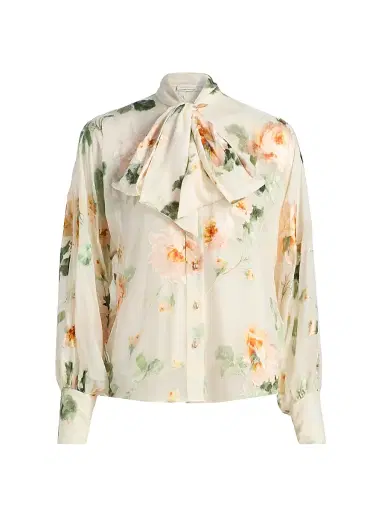 Zimmermann Women's Carousel Burnout Floral Tieneck Blouse - Cream Rose | Thumbnail 1 Zimmermann Women's Carousel Burnout Floral Tieneck Blouse - Cream Rose | Thumbnail 1