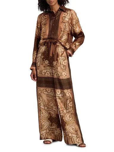 Zimmermann Women's Luna Printed Silk Track Pants - Caramel Paisley | Thumbnail 2 Zimmermann Women's Luna Printed Silk Track Pants - Caramel Paisley | Thumbnail 2