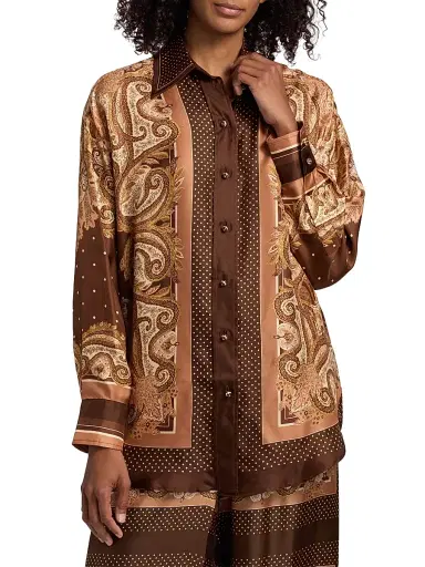 Zimmermann Women's Luna Printed Silk Button-Front Shirt - Caramel Paisley | Thumbnail 3 Zimmermann Women's Luna Printed Silk Button-Front Shirt - Caramel Paisley | Thumbnail 3