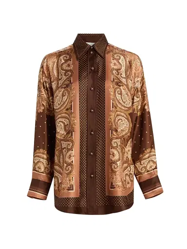 Zimmermann Women's Luna Printed Silk Button-Front Shirt - Caramel Paisley | Thumbnail 1 Zimmermann Women's Luna Printed Silk Button-Front Shirt - Caramel Paisley | Thumbnail 1