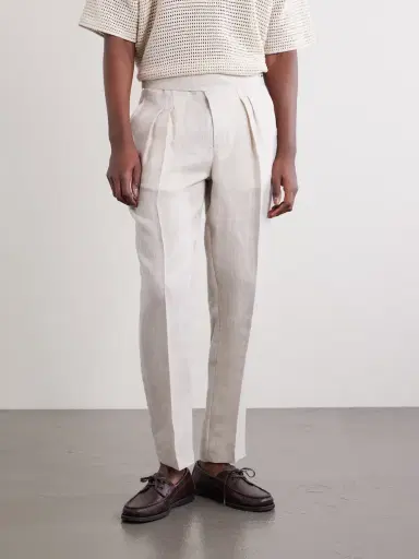 MR P. Steve Tapered Pleated Herringbone Linen Trousers - Men | Thumbnail 3 MR P. Steve Tapered Pleated Herringbone Linen Trousers - Men | Thumbnail 3