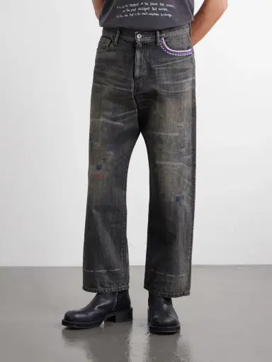 Neighborhood Savage Wide-Leg Bead-Embellished Distressed Jeans - Men | Thumbnail 3 Neighborhood Savage Wide-Leg Bead-Embellished Distressed Jeans - Men | Thumbnail 3