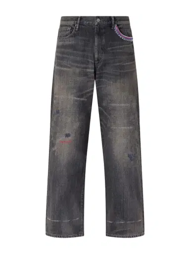 Neighborhood Savage Wide-Leg Bead-Embellished Distressed Jeans - Men | Thumbnail 1 Neighborhood Savage Wide-Leg Bead-Embellished Distressed Jeans - Men | Thumbnail 1