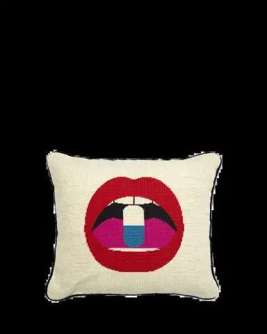 Jonathan Adler Lips Full Dose Needlepoint Throw Pillow - 18" | Thumbnail 2 Jonathan Adler Lips Full Dose Needlepoint Throw Pillow - 18" | Thumbnail 2