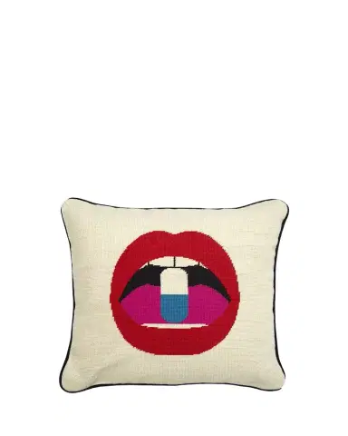 Jonathan Adler Lips Full Dose Needlepoint Throw Pillow - 18" | Thumbnail 1 Jonathan Adler Lips Full Dose Needlepoint Throw Pillow - 18" | Thumbnail 1