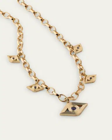 Sydney Evan 14K Sapphire Fluted Evil Eye Charm Necklace | Thumbnail 3 Sydney Evan 14K Sapphire Fluted Evil Eye Charm Necklace | Thumbnail 3