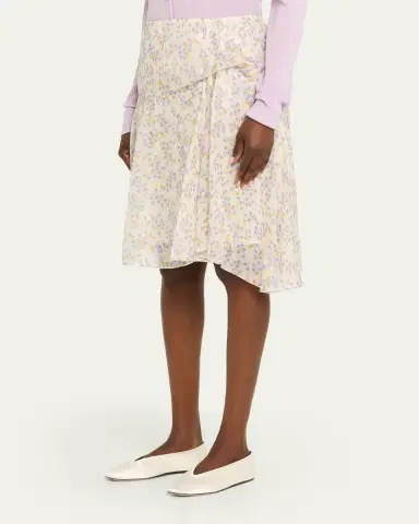 Plan C Floral-Print Metallic Silk Gathered Skirt | Thumbnail 4 Plan C Floral-Print Metallic Silk Gathered Skirt | Thumbnail 4