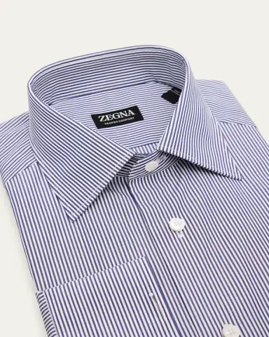 ZEGNA Men's Trofeo Comfort Cotton Pinstripe Dress Shirt | Thumbnail 2 ZEGNA Men's Trofeo Comfort Cotton Pinstripe Dress Shirt | Thumbnail 2