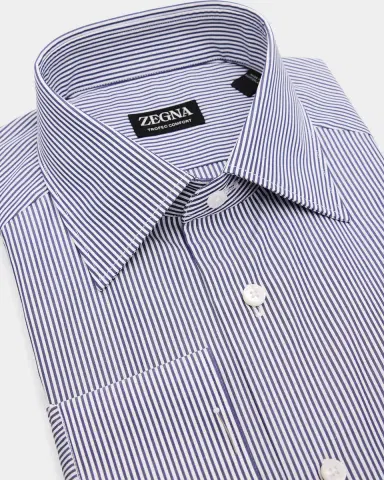 ZEGNA Men's Trofeo Comfort Cotton Pinstripe Dress Shirt | Thumbnail 3 ZEGNA Men's Trofeo Comfort Cotton Pinstripe Dress Shirt | Thumbnail 3