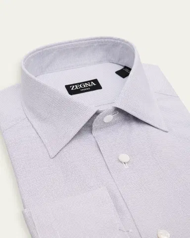 Zegna Men's Micro-Check Trofeo Cotton Dress Shirt | Thumbnail 2 Zegna Men's Micro-Check Trofeo Cotton Dress Shirt | Thumbnail 2