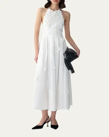 Carolina Herrera Floral Applique Cotton Halter Midi Dress | Thumbnail 2 Carolina Herrera Floral Applique Cotton Halter Midi Dress | Thumbnail 2