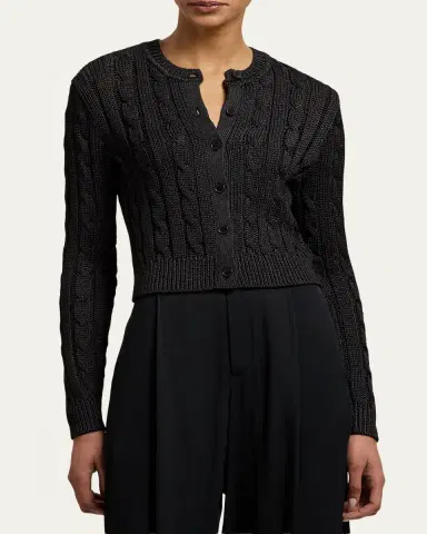 Ralph Lauren Collection Cable Knit Silk Crop Cardigan | Thumbnail 4 Ralph Lauren Collection Cable Knit Silk Crop Cardigan | Thumbnail 4