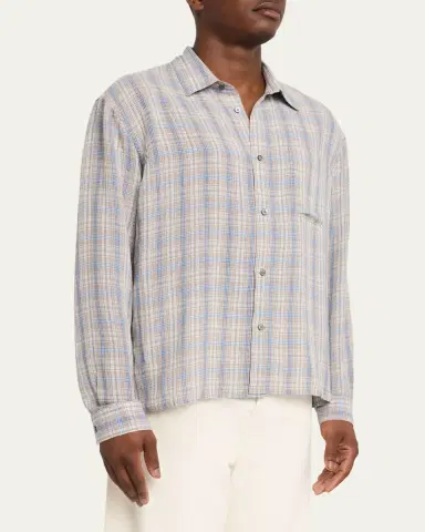 FRAME Men's Relaxed Fit Plaid Button-Down Shirt | Thumbnail 4 FRAME Men's Relaxed Fit Plaid Button-Down Shirt | Thumbnail 4
