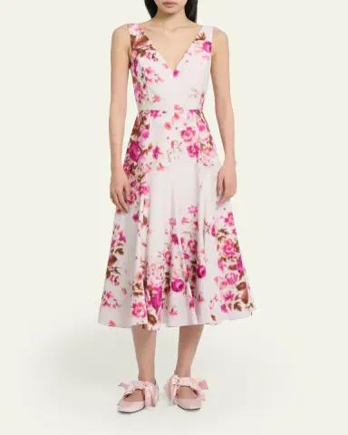 Erdem Floral Print Cotton Sleeveless V-Neck Midi Dress | Thumbnail 2 Erdem Floral Print Cotton Sleeveless V-Neck Midi Dress | Thumbnail 2