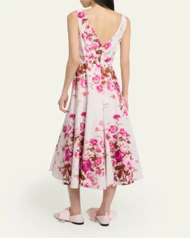 Erdem Floral Print Cotton Sleeveless V-Neck Midi Dress | Thumbnail 3 Erdem Floral Print Cotton Sleeveless V-Neck Midi Dress | Thumbnail 3
