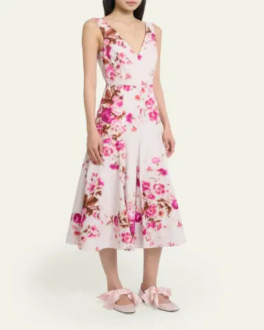 Erdem Floral Print Cotton Sleeveless V-Neck Midi Dress | Thumbnail 4 Erdem Floral Print Cotton Sleeveless V-Neck Midi Dress | Thumbnail 4