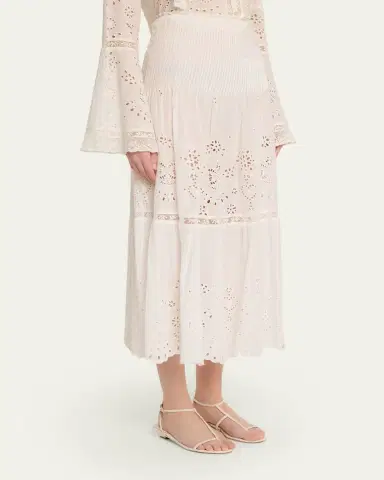 LoveShackFancy Mallow Embroidered Cotton Midi Skirt | Thumbnail 4 LoveShackFancy Mallow Embroidered Cotton Midi Skirt | Thumbnail 4