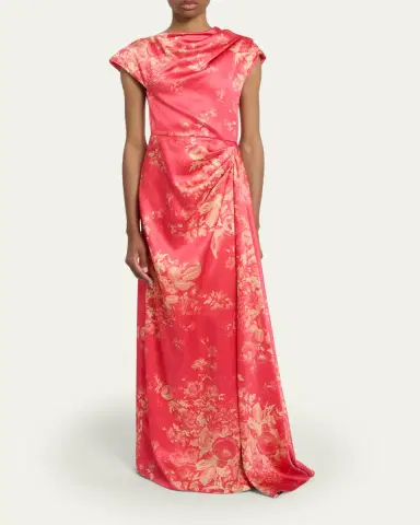 Erdem Draped Floral-Print Satin Gown | Thumbnail 2 Erdem Draped Floral-Print Satin Gown | Thumbnail 2