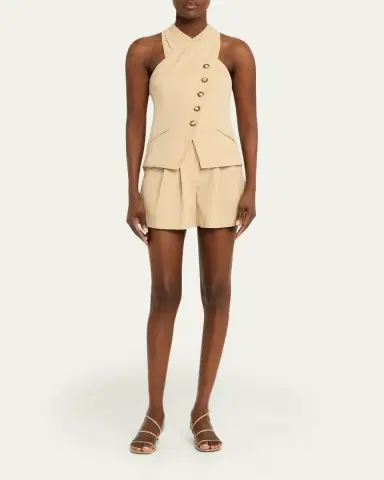Veronica Beard Gables Pleated Linen-Blend Shorts | Thumbnail 2 Veronica Beard Gables Pleated Linen-Blend Shorts | Thumbnail 2