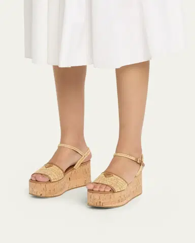 Prada 75mm Triangle Logo Raffia Platform Sandals | Thumbnail 2 Prada 75mm Triangle Logo Raffia Platform Sandals | Thumbnail 2