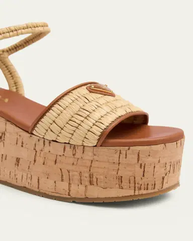 Prada 75mm Triangle Logo Raffia Platform Sandals | Thumbnail 5 Prada 75mm Triangle Logo Raffia Platform Sandals | Thumbnail 5
