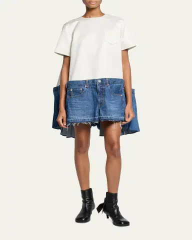 sacai Mixed-Media Denim Mini T-Shirt Dress | Thumbnail 2 sacai Mixed-Media Denim Mini T-Shirt Dress | Thumbnail 2