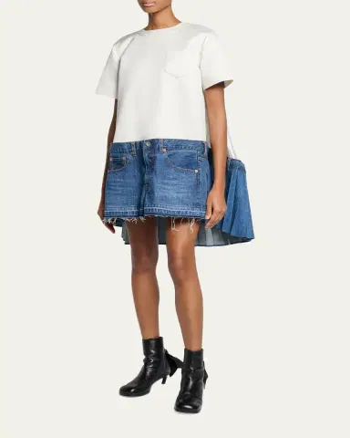 sacai Mixed-Media Denim Mini T-Shirt Dress | Thumbnail 4 sacai Mixed-Media Denim Mini T-Shirt Dress | Thumbnail 4
