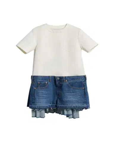 sacai Mixed-Media Denim Mini T-Shirt Dress | Thumbnail 1 sacai Mixed-Media Denim Mini T-Shirt Dress | Thumbnail 1