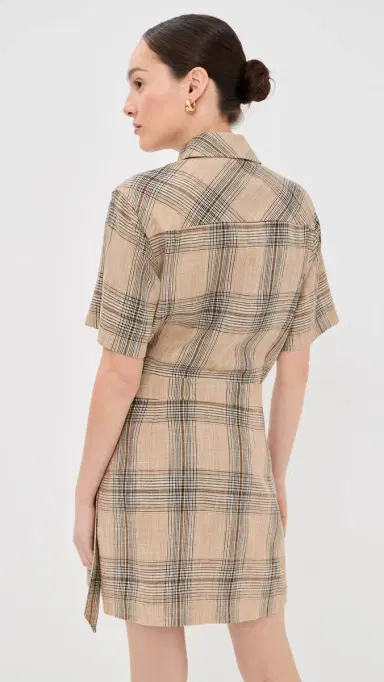 SIMKHAI Jensen Wrap Dress Rattan Plaid | Thumbnail 3 SIMKHAI Jensen Wrap Dress Rattan Plaid | Thumbnail 3