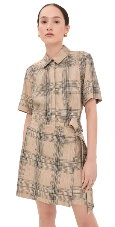 SIMKHAI Jensen Wrap Dress Rattan Plaid | Thumbnail 1 SIMKHAI Jensen Wrap Dress Rattan Plaid | Thumbnail 1