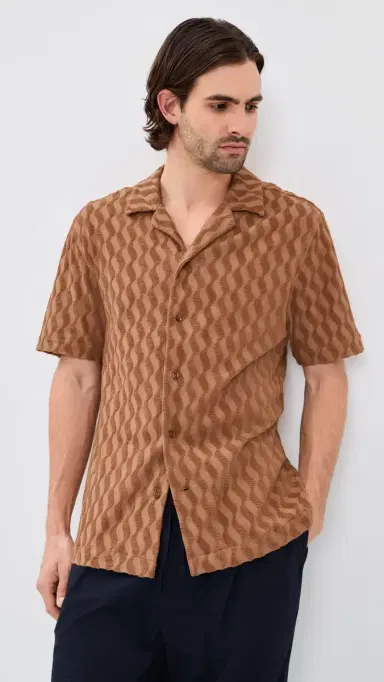 Frescobol Carioca Roberto Terry Jacquard Shirt Caramel | Thumbnail 2 Frescobol Carioca Roberto Terry Jacquard Shirt Caramel | Thumbnail 2