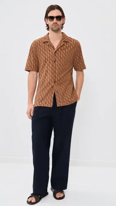 Frescobol Carioca Roberto Terry Jacquard Shirt Caramel | Thumbnail 5 Frescobol Carioca Roberto Terry Jacquard Shirt Caramel | Thumbnail 5