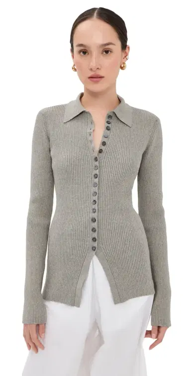 RÓHE Elongated Ribbed Cardigan Light Grey Melange | Thumbnail 1 RÓHE Elongated Ribbed Cardigan Light Grey Melange | Thumbnail 1
