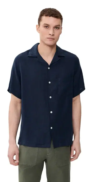 Portuguese Flannel Linen Camp Collar Shirt Navy L | Thumbnail 1 Portuguese Flannel Linen Camp Collar Shirt Navy L | Thumbnail 1