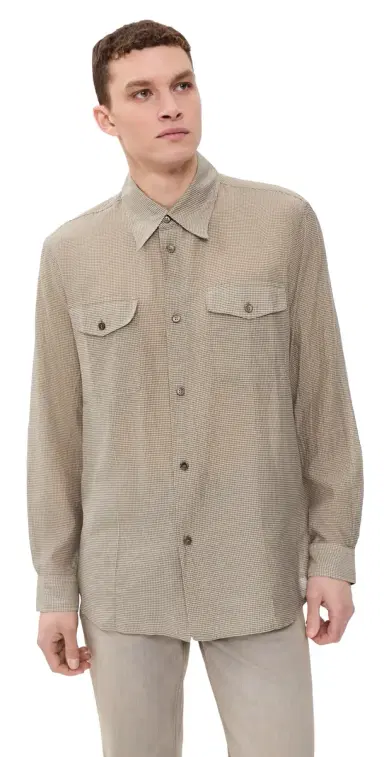 Our Legacy Cotton Silk Plough Shirt Hazel Grid Cloud Cotton Silk | Thumbnail 1 Our Legacy Cotton Silk Plough Shirt Hazel Grid Cloud Cotton Silk | Thumbnail 1